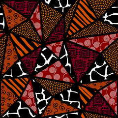Aufkleber - Ethnic boho seamless pattern in african style on black background. Tribal art print. Patchwork style. Vector image.