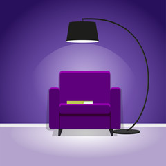 Wall Mural - armchair in the room under the lamp. vector illustration.
