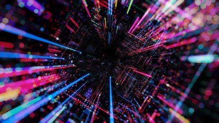 Abstract digital abstract virtual city. Scanning city for hackers attack concept. Software developer, programming, binary computer code with technology and connection concept. 3D render 4K loop