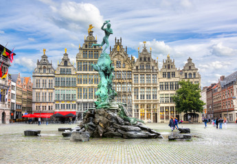 Wall Mural - Brabo fountain on market square, center of Antwerp, Belgium