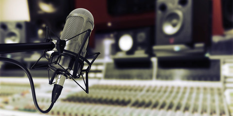 microphone in studio at background 3d illustration