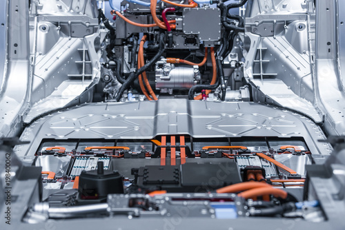 Fotografía Electric car lithium battery pack and power connections