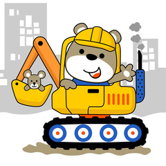 Wall Mural - Funny animals cartoon on construction equipment. Eps 10