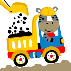 Wall Mural - Zebra on truck cartoon. Eps 10