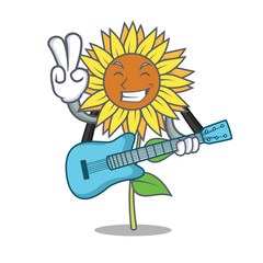 Wall Mural - With guitar sunflower mascot cartoon style