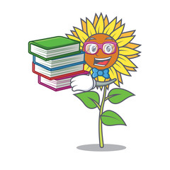 Poster - Student with book sunflower mascot cartoon style