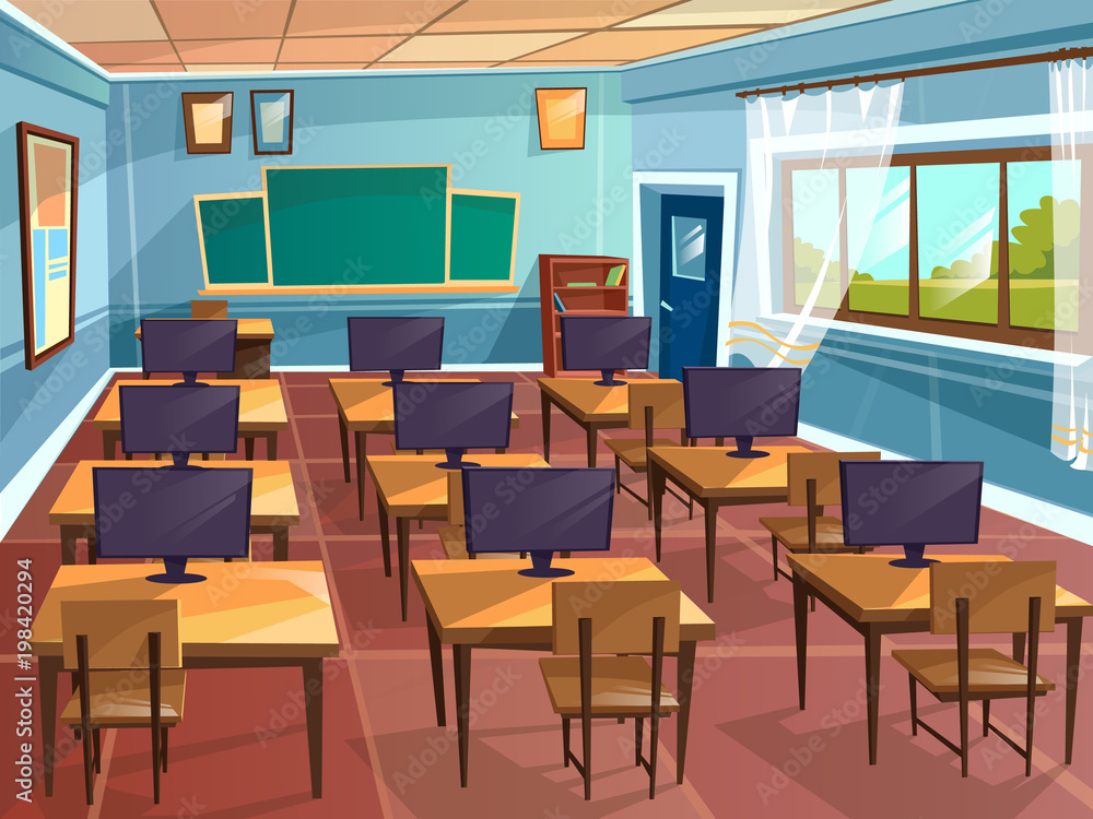 Vector cartoon empty high school college university computer science ...