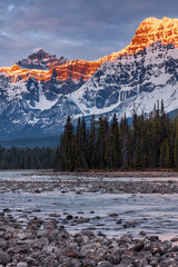 Wall Mural - Mount Fryatt and Whirlpool Peak with the Athabasca River at sunrise, Jasper National Park, Alberta, Canada