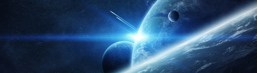 Leinwandbilder - Panoramic view of planets in distant solar system 3D rendering elements of this image furnished by NASA