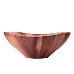 Wall Mural - Close up of wooden empty bowl isolated on white background