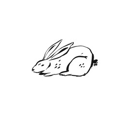 Wall Mural - hand drawn vector abstract ink sketch graphic drawing happy easter cute simple bunny illustrations e
