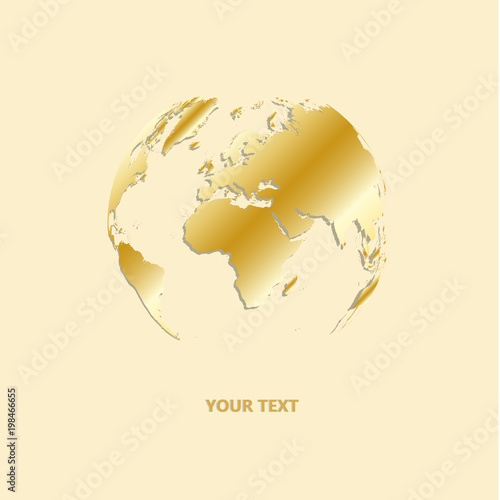 Golden Shining Planet Earth Vector Illustration Logo On Light Gold