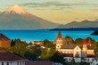 Puerto Varas at the shores of Lake Llanquihue with Osorno Volcano in the back, X Region de Los Lagos, Chile