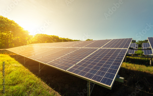 Cuadros en Lienzo solar panel on sky sunset background.