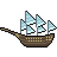 Sticker - vector pixel art sail ship