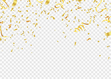 Celebration Background Template With Confetti And Gold Ribbons.and Gold White Ribbons. Vector Illustration