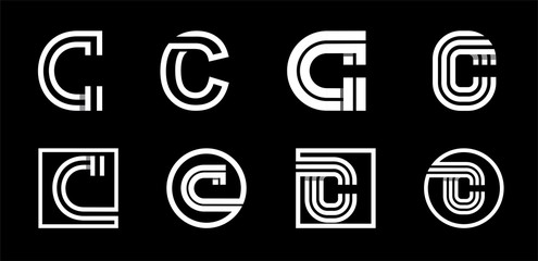 Capital letter C. Modern set for monograms, logos, emblems, initials. Made of white stripes Overlapping with shadows.