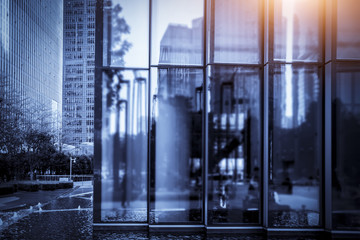 Wall Mural - The entrance of the modern Enterprise Building, in the face view of the blue tone.