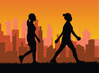 silhouette woman brisk walking in city background