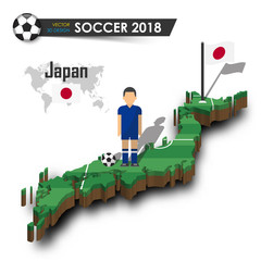 japan national soccer team . football player and flag on 3d design country map . isolated background