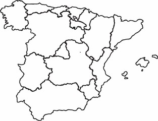  Freehand Spain map sketch on white background.