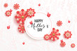 Happy mother's day layout design with roses, lettering, ribbon, frame, dotted background. Vector illustration. Best mom / mum ever cute feminine design for menu, flyer, card, invitation.