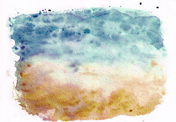 Dark cerulean (teal) and bronze (ochre) thw abstract watercolor background. It's useful for greeting cards, valentines, letters.  Horizontal gradient art style handicraft pattern.