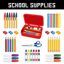 School Supplies: Ball Point Pens, Neon Highlighters, Pencils, Sharpeners, Scissors, Small Tip, Large Marker Pens, Pencil Box, For Elementary, Grammar, Middle, High School, Literacy Projects.