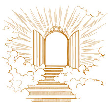 Gates Of Paradise, Entrance To The Heavenly City, Meeting With God, Symbol Of Christianity Hand Drawn Vector Illustration Sketch