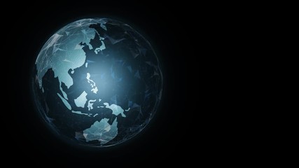 futuristic earth planet sphere rotating on black copy space background.