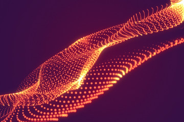 Wall Mural - abstract gold cg wave texture with glowing defocused particles. cyber or technology digital landscap
