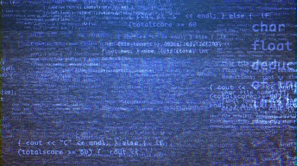 Wall Mural - a holographic 3d rendering of a coding program with flittering and flying blue texts, formulas, numb