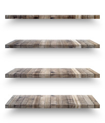 Wall Mural - Wooden shelf template set isolated on white background with clipping path