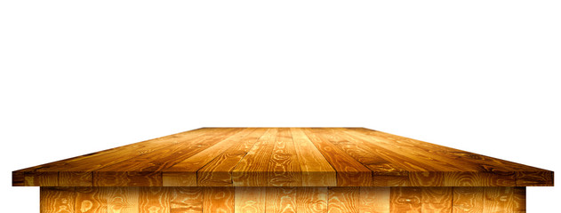 Wall Mural - Empty dining table vintage style with clipping path in perspective view for product placement or montage with focus to table. Wooden board surface.