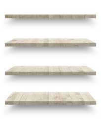 Wall Mural - Wooden shelf template set isolated on white background with clipping path