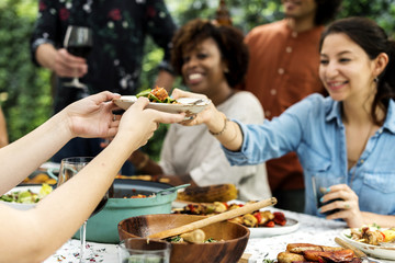 Wall Mural - Group of diverse friends enjoying summer party together