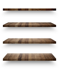 Wall Mural - Wooden shelf template set isolated on white background with clipping path