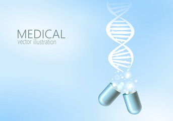 Sticker - Science gene therapy molecular structure medical genome treatment background. Educational logo medicine center healthcare. Blue DNA sequence light 3d flat vector illustration