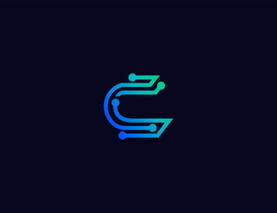 Abstract letter C Tech logo template