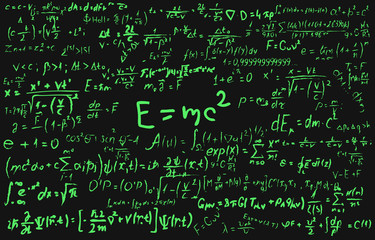 Wall Mural - blackboard inscribed with scientific formulas and calculations in physics and mathematics. can illus