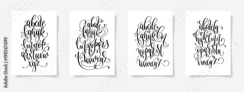 Fotomural set of four black and white hand lettering alphabet design poste