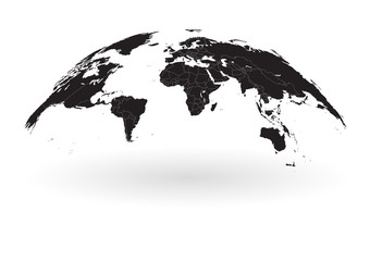 Wall Mural - black world map globe isolated on white background