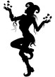 Joker Girl silhouette/ Illustration dancing joker woman. She is juggling with card suits