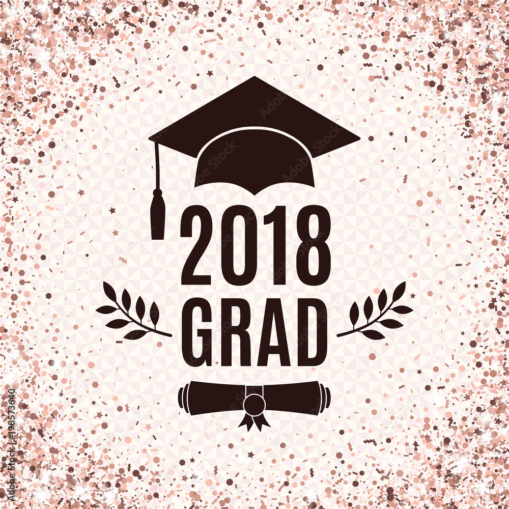Graduate 2018 class of rose gold greeting card with hat, scroll and ...