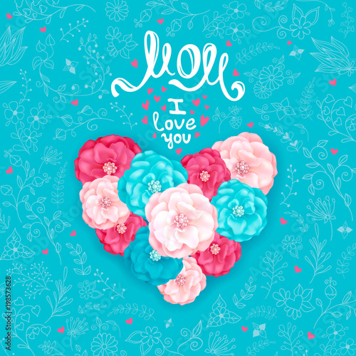 Happy Mothers Day Inscription Mom I Love You A Big Heart Made Of