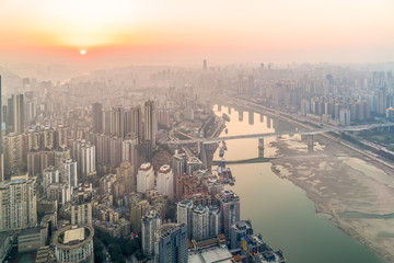 a bird's eye view of the urban architectural landscape in chongqing