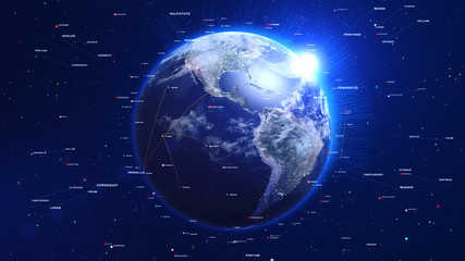 Wall Mural - Digital blue globe with shiny lights and lines around. Technology concept.