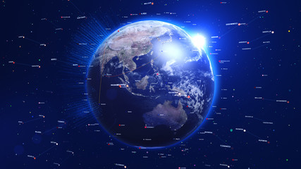 Wall Mural - Digital blue globe with shiny lights and lines around. Technology concept.
