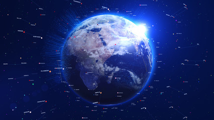Wall Mural - digital blue globe with shiny lights and lines around. technology concept.
