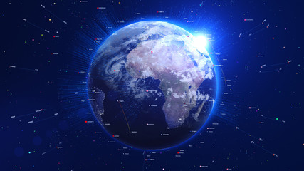 Wall Mural - Digital blue globe with shiny lights and lines around. Technology concept.